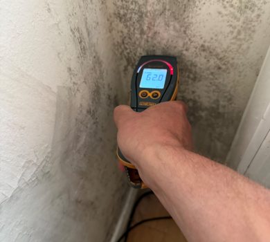 Moisture reading at a wall affected by damp