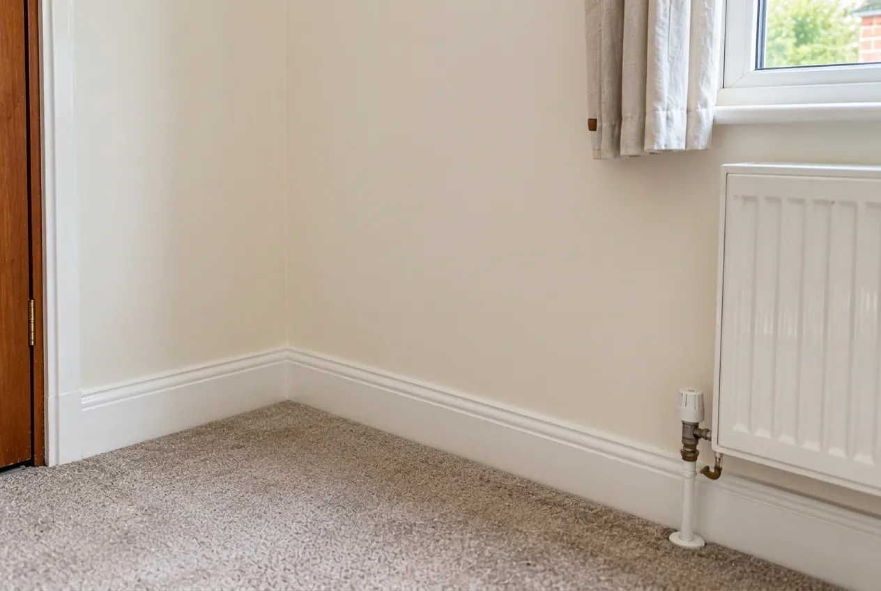 Illustrative freshly replastered wall in a UK home