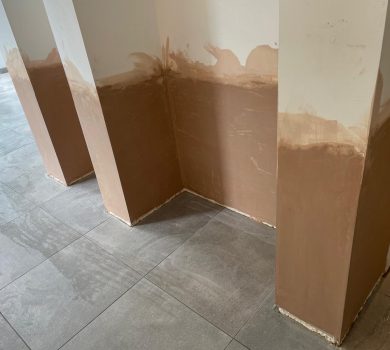 Walls after damp treatment plastering